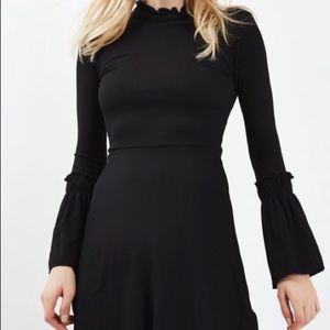 TopShop Ribbed Skater Fluted Bell Sleeve Black US8